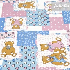 Wachstuch Teddybr blau-rosa M 